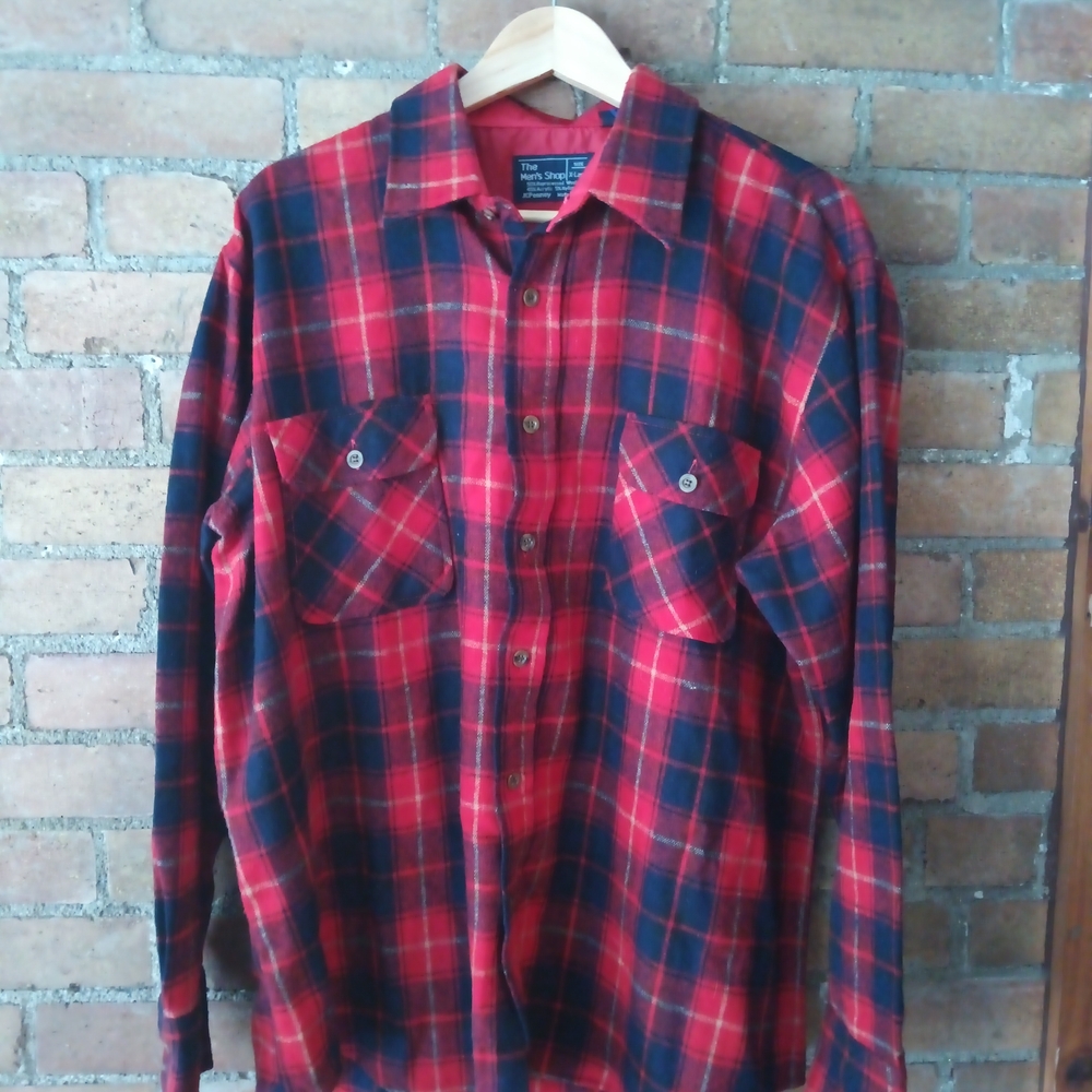 JCPenney Wool Shirt - Red and Navy Checkered Men's Shirt